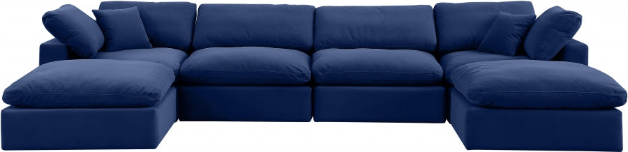 Meridian Furniture - Comfy 158" Velvet Upholstered 6 Piece Modular Sectional - 189Navy-Sec6B - GreatFurnitureDeal