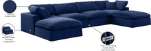 Meridian Furniture - Comfy 158" Velvet Upholstered 6 Piece Modular Sectional - 189Navy-Sec6B - GreatFurnitureDeal
