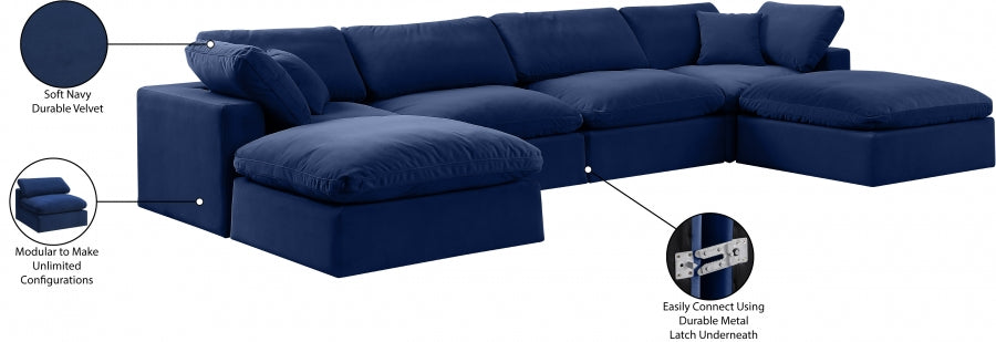 Meridian Furniture - Comfy 158" Velvet Upholstered 6 Piece Modular Sectional - 189Navy-Sec6B - GreatFurnitureDeal