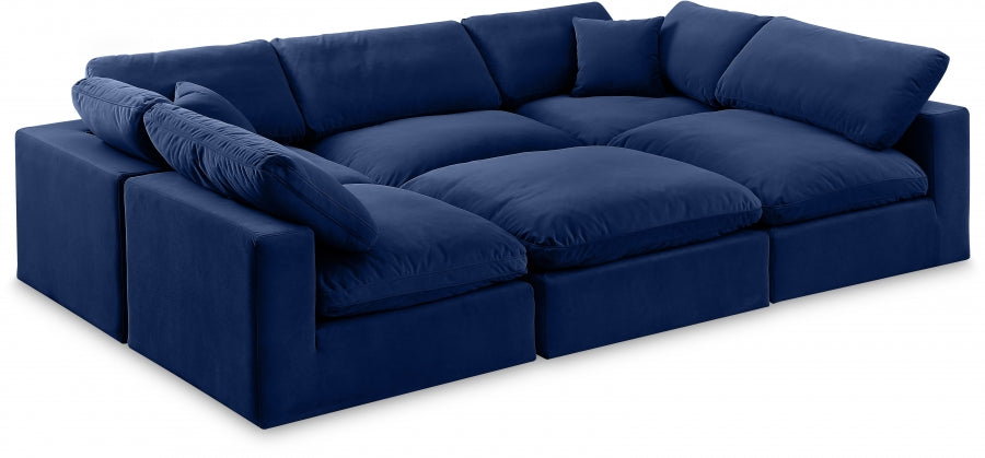 Meridian Furniture - Comfy 119" Velvet Upholstered 6 Piece Modular Sectional - 189Navy-Sec6C - GreatFurnitureDeal