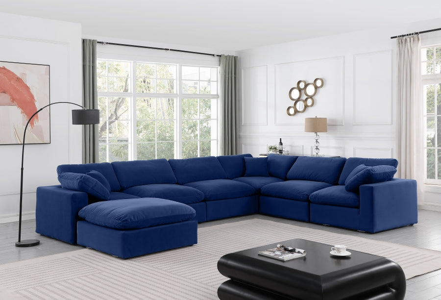 Meridian Furniture - Comfy 158" Velvet Upholstered 7 Piece Modular Sectional - 189Navy-Sec7A - GreatFurnitureDeal