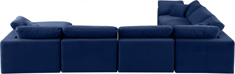 Meridian Furniture - Comfy 158" Velvet Upholstered 7 Piece Modular Sectional - 189Navy-Sec7A - GreatFurnitureDeal