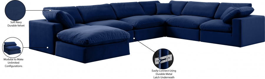 Meridian Furniture - Comfy 158" Velvet Upholstered 7 Piece Modular Sectional - 189Navy-Sec7A - GreatFurnitureDeal