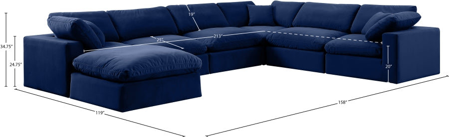 Meridian Furniture - Comfy 158" Velvet Upholstered 7 Piece Modular Sectional - 189Navy-Sec7A - GreatFurnitureDeal