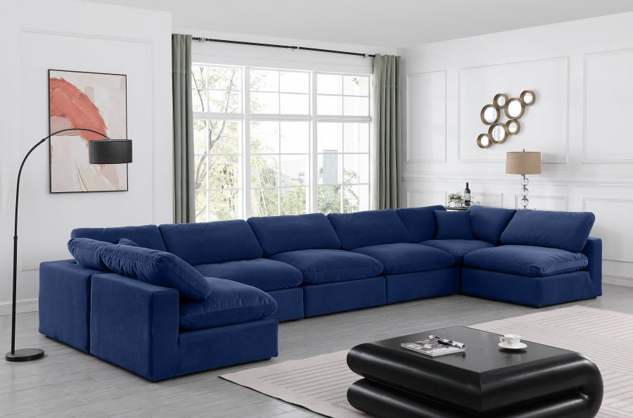 Meridian Furniture - Comfy 197" Velvet Upholstered 7 Piece Modular Sectional - 189Navy-Sec7B - GreatFurnitureDeal