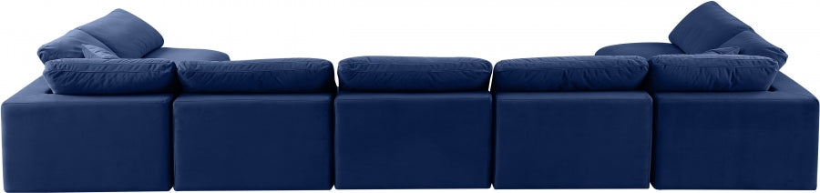 Meridian Furniture - Comfy 197" Velvet Upholstered 7 Piece Modular Sectional - 189Navy-Sec7B - GreatFurnitureDeal