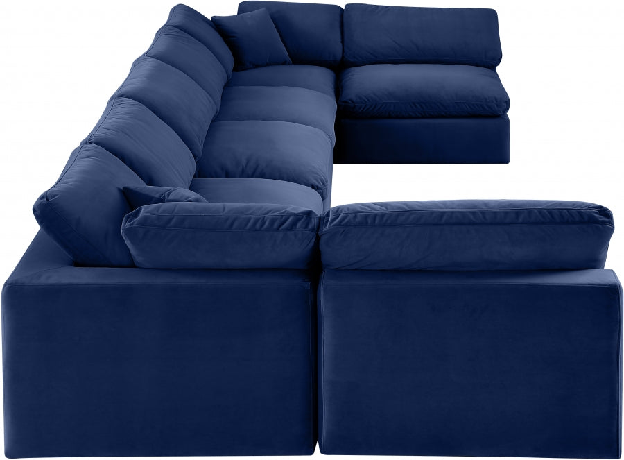Meridian Furniture - Comfy 197" Velvet Upholstered 7 Piece Modular Sectional - 189Navy-Sec7B - GreatFurnitureDeal
