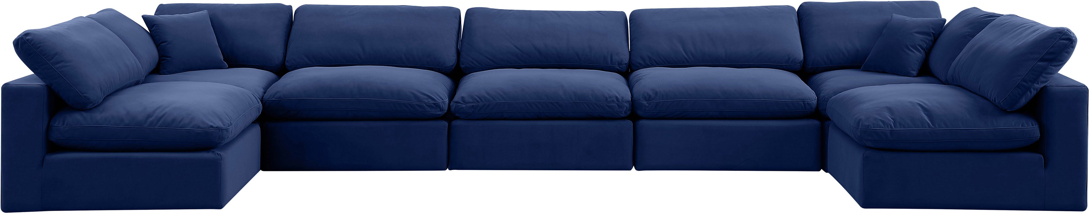 Meridian Furniture - Comfy 197" Velvet Upholstered 7 Piece Modular Sectional - 189Navy-Sec7B - GreatFurnitureDeal