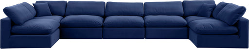 Meridian Furniture - Comfy 197" Velvet Upholstered 7 Piece Modular Sectional - 189Navy-Sec7B - GreatFurnitureDeal