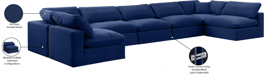 Meridian Furniture - Comfy 197" Velvet Upholstered 7 Piece Modular Sectional - 189Navy-Sec7B - GreatFurnitureDeal