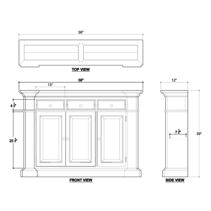 Bramble - Roosevelt 3 Drawer Narrow Sideboard in Marina Blue - BR-FAC-24504MBE - GreatFurnitureDeal