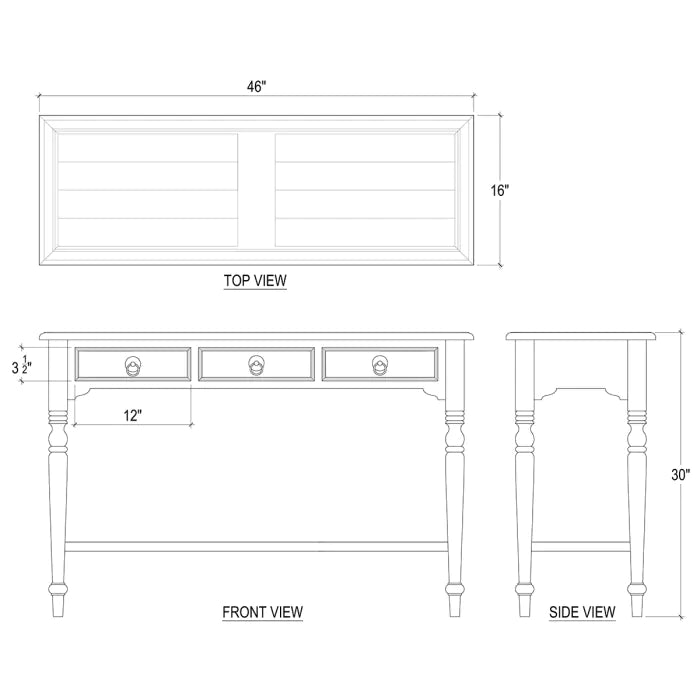 Bramble - Tucker 3 Drawer Sofa Table w/ Shelf - BR-24543