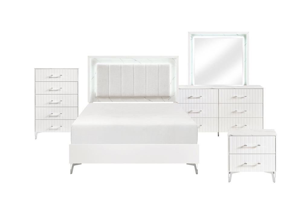 Homelegance - Ripple 5 Piece Queen Bedroom Set in High Gloss White - 2457-1*9