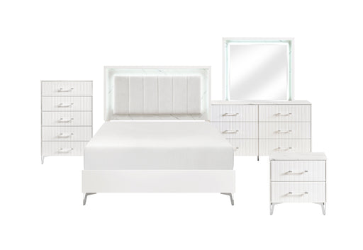 Homelegance - Ripple 5 Piece King Bedroom Set in High Gloss White - 2457K-1EK*9 - GreatFurnitureDeal