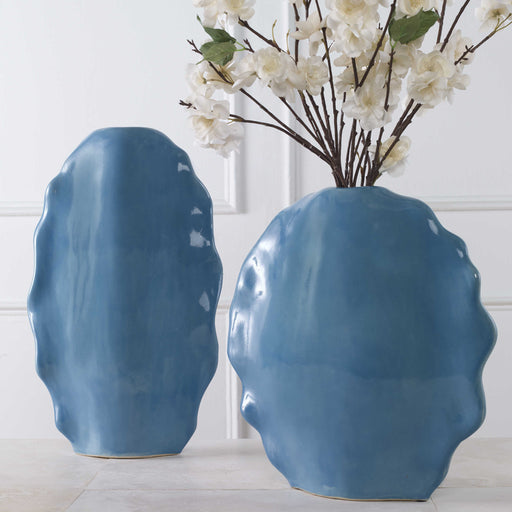 Uttermost - Ruffled Feathers Blue Vases, S/2 - 18051 - GreatFurnitureDeal