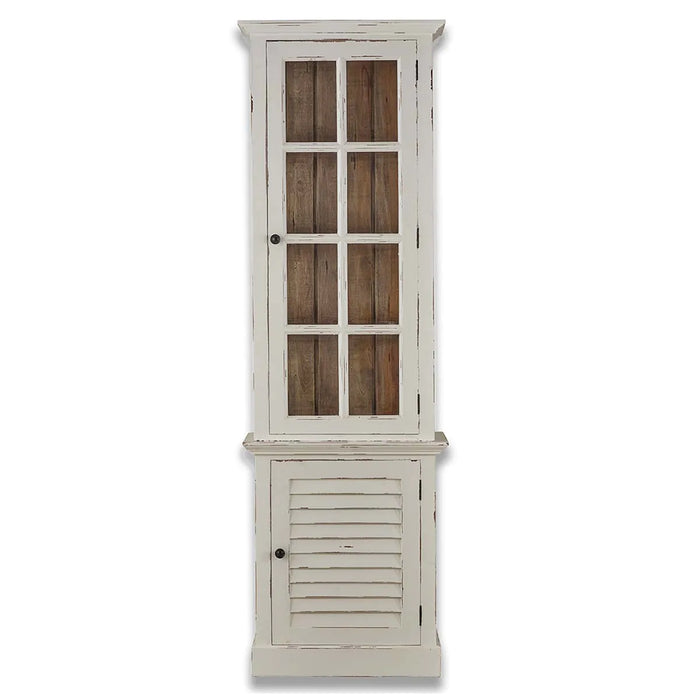Bramble - Cottage Tall Cabinet with Glass - White Heavy Distressed - 25402WHD-DRW