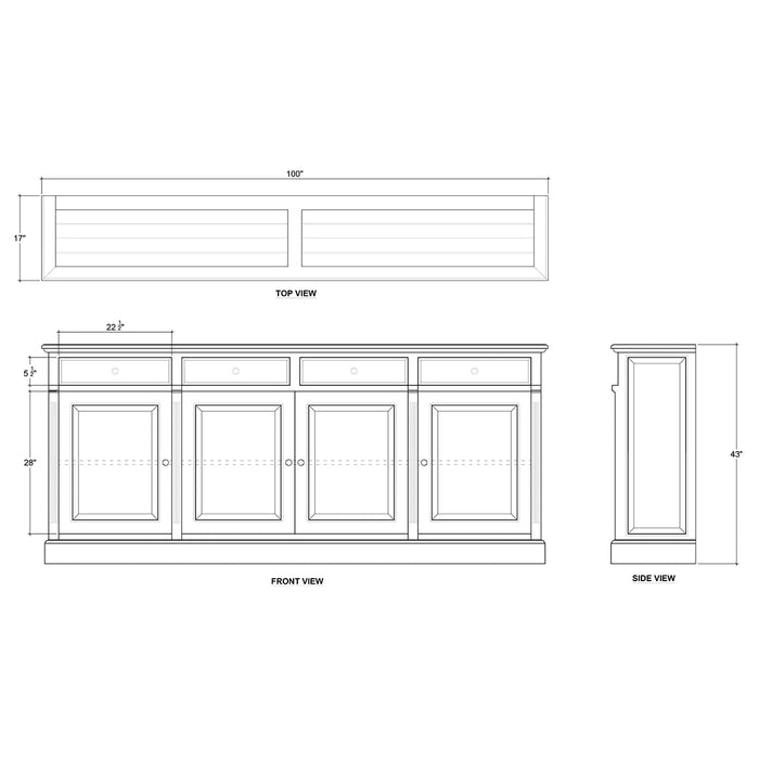 Bramble - Hudson 4 Door Sideboard - Black Distressed - 25449BHD