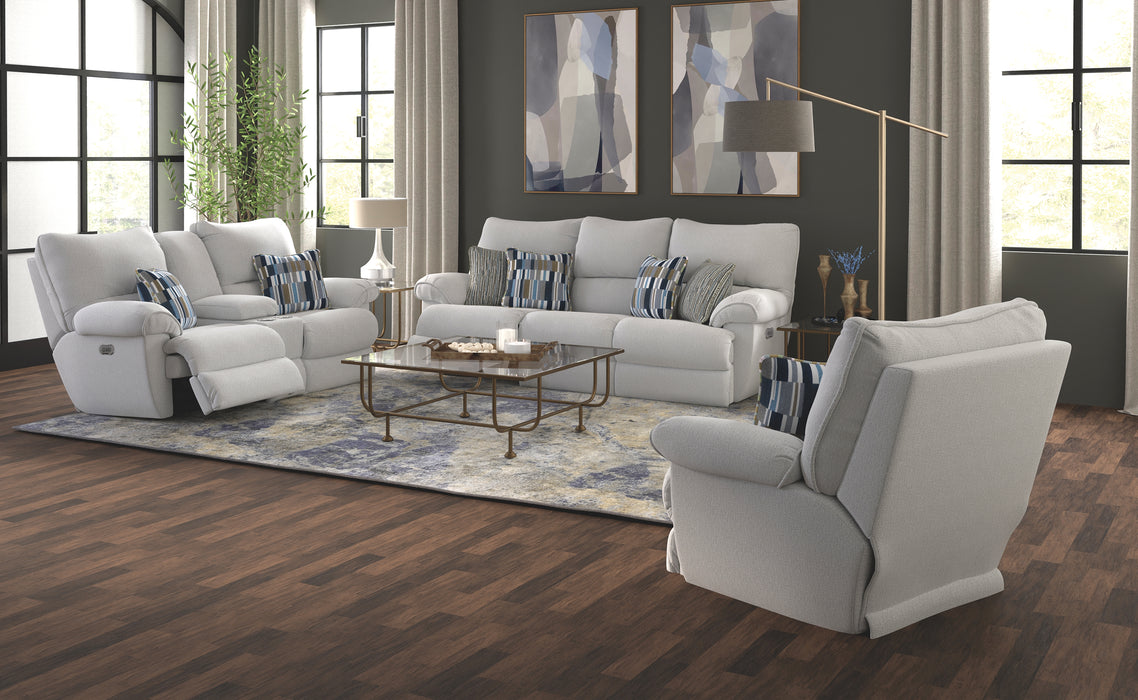 Catnapper - Lenny Power Lay Flat Reclining Console Loveseat in Winter - 62579-WINTER - GreatFurnitureDeal