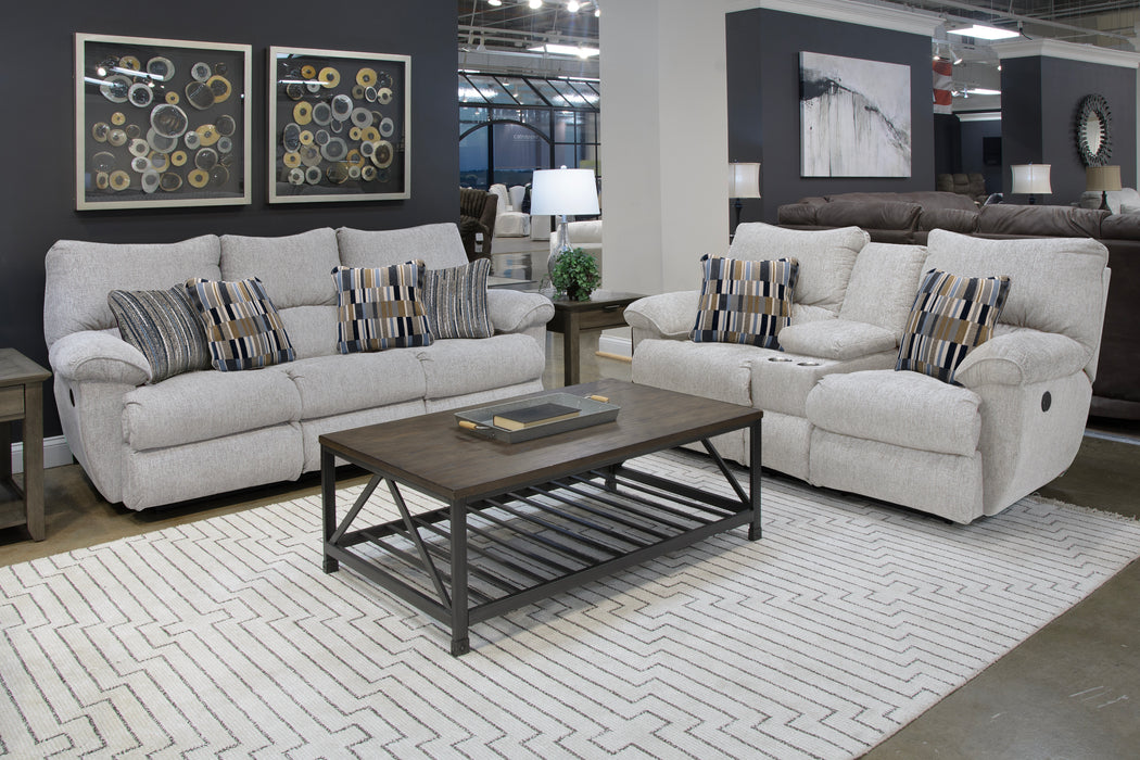 Catnapper - Lenny Power Lay Flat Reclining Console Loveseat in Winter - 62579-WINTER - GreatFurnitureDeal