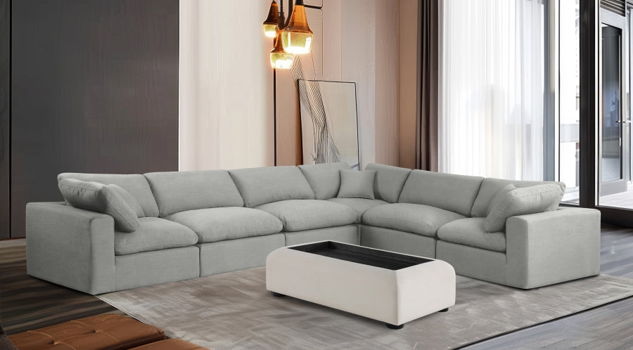 Meridian Furniture - Comfy 158" Linen Textured Fabric Upholstered 6 Piece Modular Sectional - 187Grey-Sec6A - GreatFurnitureDeal