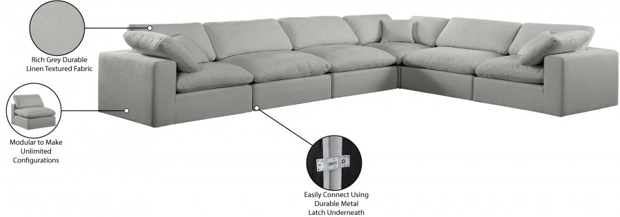 Meridian Furniture - Comfy 158" Linen Textured Fabric Upholstered 6 Piece Modular Sectional - 187Grey-Sec6A - GreatFurnitureDeal