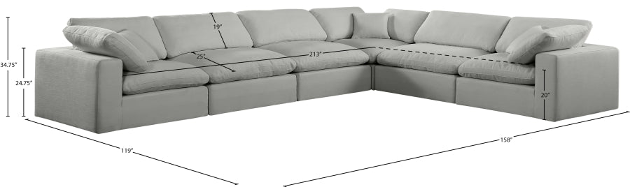 Meridian Furniture - Comfy 158" Linen Textured Fabric Upholstered 6 Piece Modular Sectional - 187Grey-Sec6A - GreatFurnitureDeal