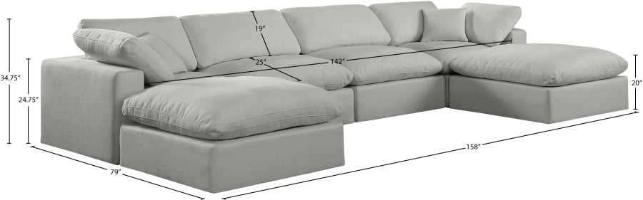 Meridian Furniture - Comfy 158" Linen Textured Fabric Upholstered 6 Piece Modular Sectional - 187Grey-Sec6B - GreatFurnitureDeal