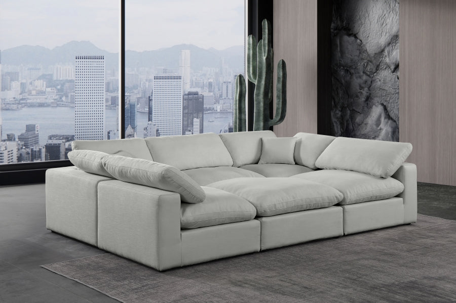 Meridian Furniture - Comfy 119" Linen Textured Fabric Upholstered 6 Piece Modular Sectional - 187Grey-Sec6C - GreatFurnitureDeal