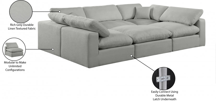 Meridian Furniture - Comfy 119" Linen Textured Fabric Upholstered 6 Piece Modular Sectional - 187Grey-Sec6C - GreatFurnitureDeal
