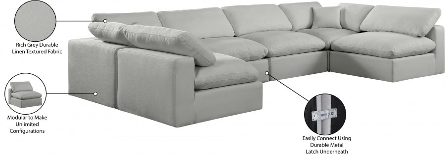 Meridian Furniture - Comfy 158" Linen Textured Fabric Upholstered 6 Piece Modular Sectional - 187Grey-Sec6D - GreatFurnitureDeal