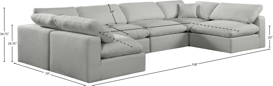 Meridian Furniture - Comfy 158" Linen Textured Fabric Upholstered 6 Piece Modular Sectional - 187Grey-Sec6D - GreatFurnitureDeal