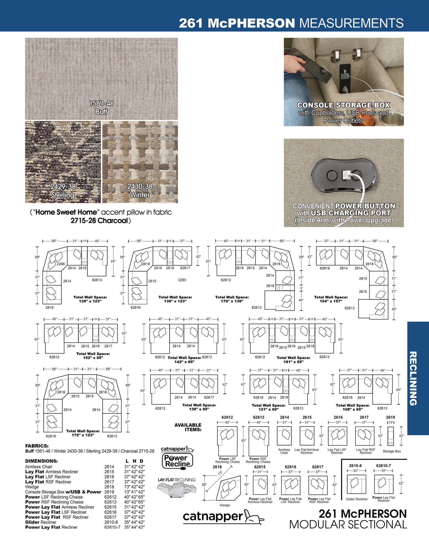 Catnapper McPherson 6 Piece Reclining Sectional in Buff 26161914