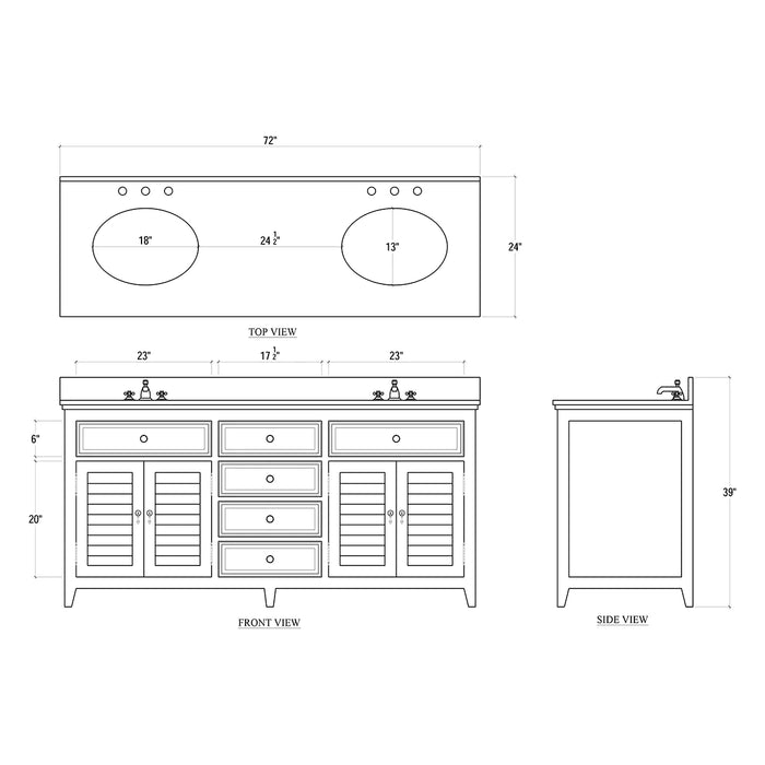 Bramble - Shutter Double Vanity w/ Sink & Marble Top - BR-26223 - GreatFurnitureDeal