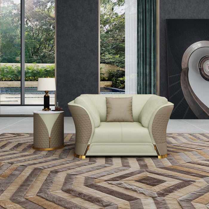 European Furniture - Winston 3 Piece Sofa Set White-Taupe Italian Leather - EF-27991