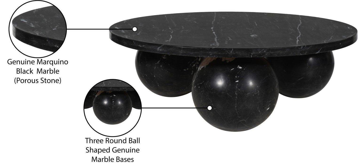 Meridian Furniture - Spherical Black Genuine Marble Coffee Table (4 Boxes) - 264Black-CT - GreatFurnitureDeal