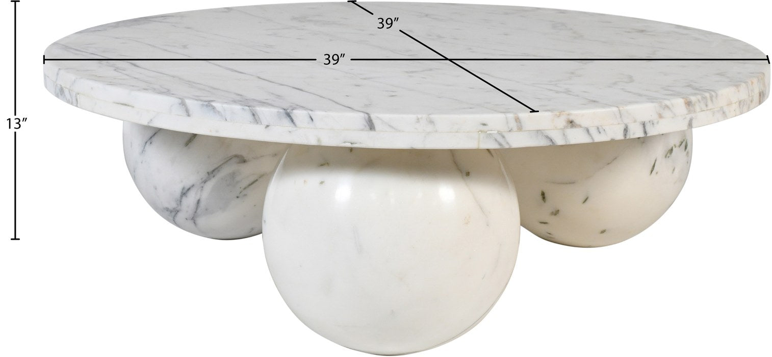 Meridian Furniture - Spherical White Genuine Marble Coffee Table (4 Boxes) - 264White-CT - GreatFurnitureDeal