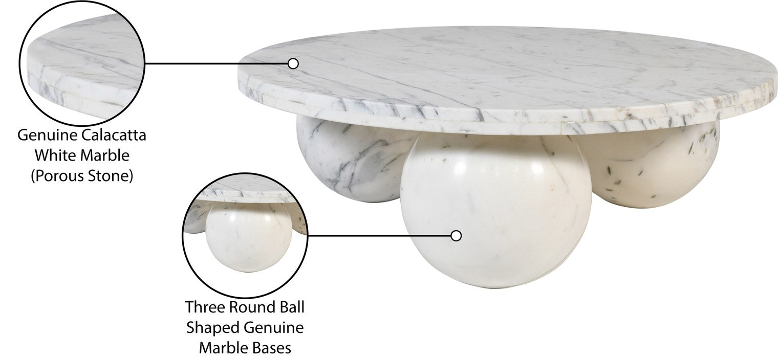 Meridian Furniture - Spherical White Genuine Marble Coffee Table (4 Boxes) - 264White-CT - GreatFurnitureDeal