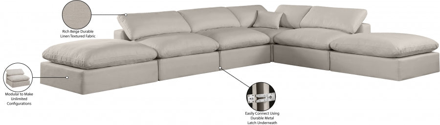 Meridian Furniture - Comfy 157" Linen Textured Fabric Upholstered 6 Piece Modular Sectional - 187Beige-Sec6E - GreatFurnitureDeal