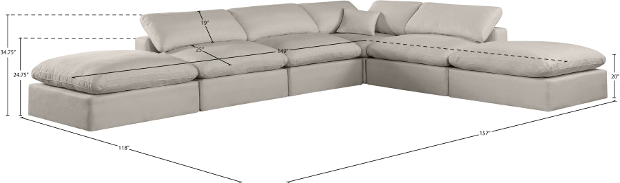 Meridian Furniture - Comfy 157" Linen Textured Fabric Upholstered 6 Piece Modular Sectional - 187Beige-Sec6E - GreatFurnitureDeal