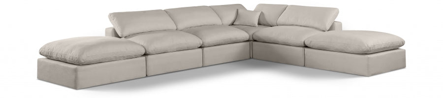 Meridian Furniture - Comfy 157" Linen Textured Fabric Upholstered 6 Piece Modular Sectional - 187Beige-Sec6E - GreatFurnitureDeal