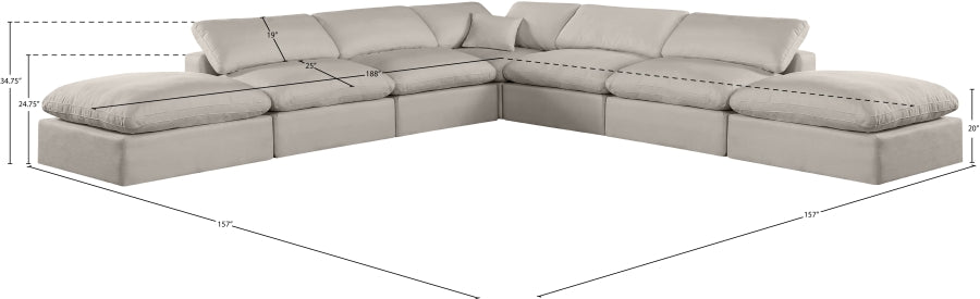 Meridian Furniture - Comfy 157" Linen Textured Fabric Upholstered 7 Piece Modular Sectional - 187Beige-Sec7C - GreatFurnitureDeal