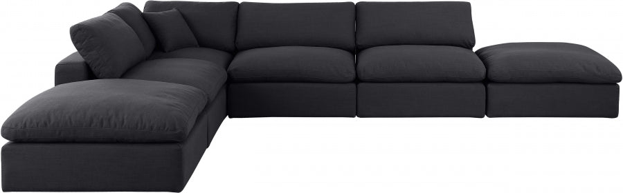 Meridian Furniture - Comfy 157" Linen Textured Fabric Upholstered 6 Piece Modular Sectional - 187Black-Sec6E - GreatFurnitureDeal