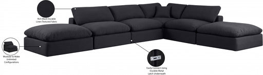 Meridian Furniture - Comfy 157" Linen Textured Fabric Upholstered 6 Piece Modular Sectional - 187Black-Sec6E - GreatFurnitureDeal