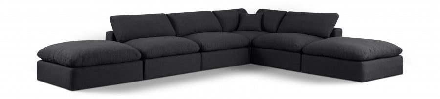 Meridian Furniture - Comfy 157" Linen Textured Fabric Upholstered 6 Piece Modular Sectional - 187Black-Sec6E - GreatFurnitureDeal