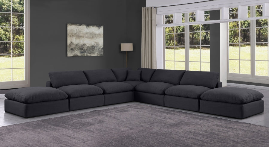 Meridian Furniture - Comfy 157" Linen Textured Fabric Upholstered 7 Piece Modular Sectional - 187Black-Sec7C - GreatFurnitureDeal