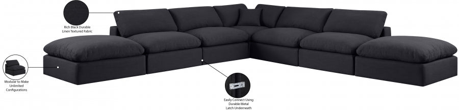Meridian Furniture - Comfy 157" Linen Textured Fabric Upholstered 7 Piece Modular Sectional - 187Black-Sec7C - GreatFurnitureDeal