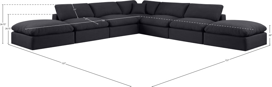 Meridian Furniture - Comfy 157" Linen Textured Fabric Upholstered 7 Piece Modular Sectional - 187Black-Sec7C - GreatFurnitureDeal
