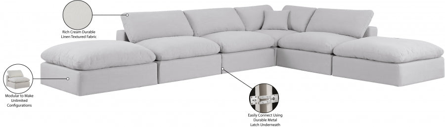 Meridian Furniture - Comfy 157" Linen Textured Fabric Upholstered 6 Piece Modular Sectional - 187Cream-Sec6E - GreatFurnitureDeal