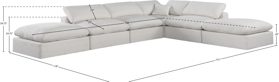 Meridian Furniture - Comfy 157" Linen Textured Fabric Upholstered 6 Piece Modular Sectional - 187Cream-Sec6E - GreatFurnitureDeal