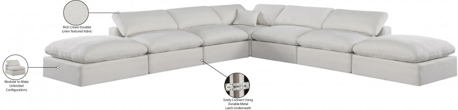 Meridian Furniture - Comfy 157" Linen Textured Fabric Upholstered 7 Piece Modular Sectional - 187Cream-Sec7C - GreatFurnitureDeal